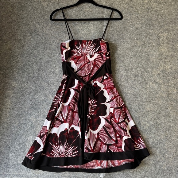 Vintage Y2K 2000 Floral Red Black White Cocktail Summer Dress Size Large - Picture 13 of 14